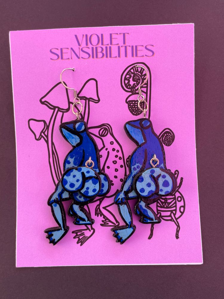 Booty Frog Blue Tone Dangle Earrings
